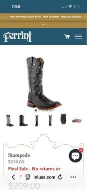 Ferrini Mens Stampede Crocodile Embroidered Square Toe Casual Boots 10D